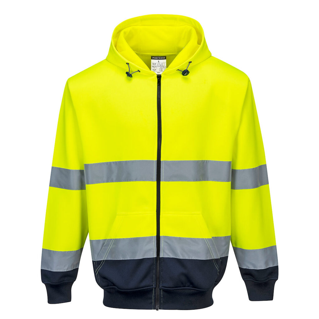 Felpa Bicolore con cappuccio e zip intera Hi-Vis