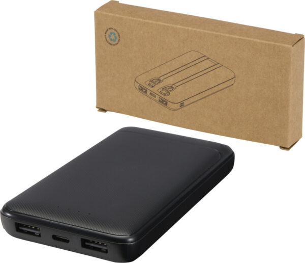Adhil 10.000 mAh 10W recycled plastic power bank with 2 built-in cables